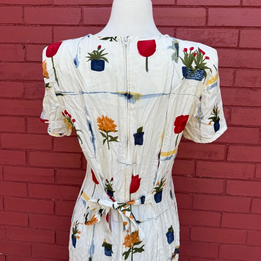 Jeffrey & Darla Petite Linda Hutley Vintage 90s Floral Rayon Midi Dress Size 8